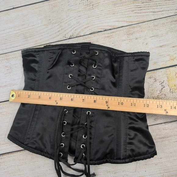 Black Satin Underbust Steel boned Corset Waist Cincher Lace Up Size 22 - Picture 3 of 6